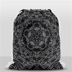 Illustration Black White Rosette Mandala Ornament Wallpaper Drawstring Bag (small) by Wegoenart