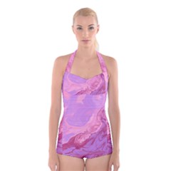 Illustration Art Pink Design Wallpaper Boyleg Halter Swimsuit  by Wegoenart