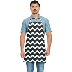 Illustration Black White Wave Pattern Wavy Halftone Kitchen Apron by Wegoenart