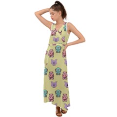 Illustration Animals Pastel Children Colorful V-neck Chiffon Maxi Dress by Wegoenart