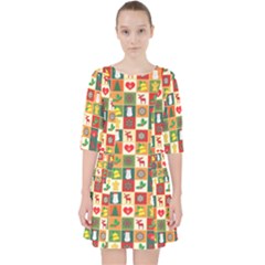 Illustration Template Christmas Pattern Quarter Sleeve Pocket Dress by Wegoenart