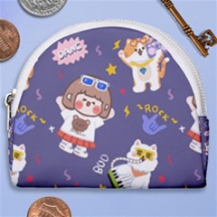 Girl Cartoon Background Pattern Horseshoe Style Canvas Pouch by Sudhe