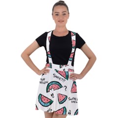 Illustration Watermelon Fruit Sweet Slicee Velvet Suspender Skater Skirt by Sudhe