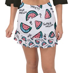 Illustration Watermelon Fruit Sweet Slicee Fishtail Mini Chiffon Skirt by Sudhe