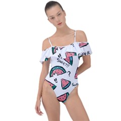 Illustration Watermelon Fruit Sweet Slicee Frill Detail One Piece Swimsuit by Sudhe