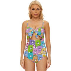Care Bears Bear Background Cartoon Knot Front One-piece Swimsuit by Sudhe