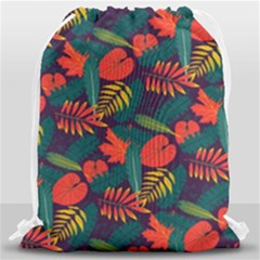Leaves Pattern Wallpaper Seamless Drawstring Bag (large) by Sudhe