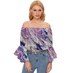 Marble Pattern Texture Off Shoulder Flutter Bell Sleeve Top by Jancukart