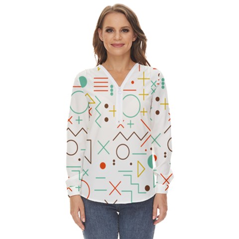 Mathematics Geometry Geometric Shape Euclidean Pattern Zip Up Long Sleeve Blouse by Sapixe
