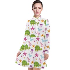 Turtles Animals Sea Life Long Sleeve Chiffon Shirt Dress by Amaryn4rt
