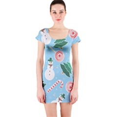 Christmas Sweets Snowman Background Short Sleeve Bodycon Dress by danenraven
