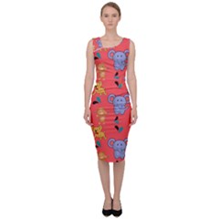 Illustration Elephant Cartoon Animal Monkey Sleeveless Pencil Dress by danenraven
