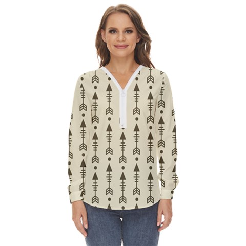 Black And Grey Arrows Zip Up Long Sleeve Blouse by ConteMonfrey