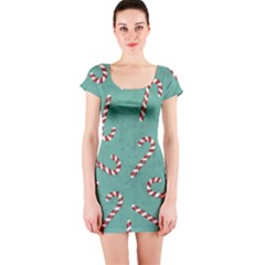 Christmas Candy Cane Background Short Sleeve Bodycon Dress by danenraven