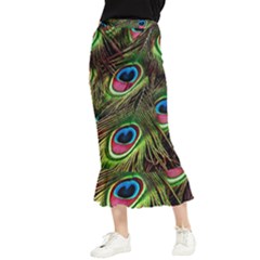Peacock Feathers Color Plumage Maxi Fishtail Chiffon Skirt by Celenk