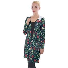 Flowering Branches Seamless Pattern Hooded Pocket Cardigan by Zezheshop