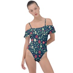 Flowering Branches Seamless Pattern Frill Detail One Piece Swimsuit by Zezheshop