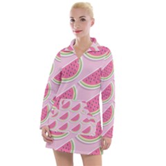 Pink Melon Wayermelon Pattern Food Fruit Melon Women s Long Sleeve Casual Dress by Ravend