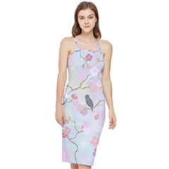 Bird Blossom Seamless Pattern Bodycon Cross Back Summer Dress by Ravend