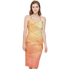 Orange Leaf Texture Pattern Bodycon Cross Back Summer Dress by Ravend