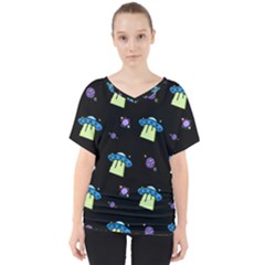 Illustration Cosmos Cosmo Rocket Spaceship Ufo V-neck Dolman Drape Top by danenraven