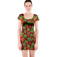 Illustration Xmas Christmas Pattern Short Sleeve Bodycon Dress by danenraven