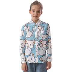 Seamless-little-cat-dragonfly-pattern Kids  Long Sleeve Shirt by Jancukart