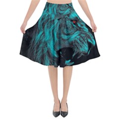Angry Male Lion Predator Carnivore Flared Midi Skirt by Jancukart