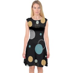Circle Pattern Abstract Polka Dot Capsleeve Midi Dress by danenraven