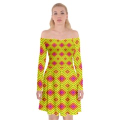 Red Yellow Abstract Off Shoulder Skater Dress by artworkshop