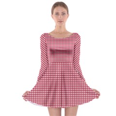 Red Gingham Check Long Sleeve Skater Dress by artworkshop
