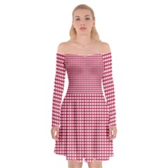 Red Gingham Check Off Shoulder Skater Dress by artworkshop