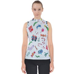 New Year Christmas Sketch Gifts Mock Neck Shell Top by artworkshop