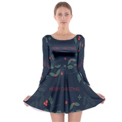Merry Christmas  Frame Flora Long Sleeve Skater Dress by artworkshop