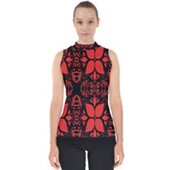 Christmas Red Black Xmas Gift Mock Neck Shell Top by artworkshop