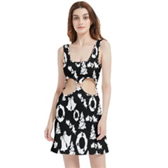 Black Card Christmas December Velvet Cutout Dress by artworkshop