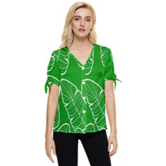 Green Banana Leaves Bow Sleeve Button Up Top by ConteMonfrey