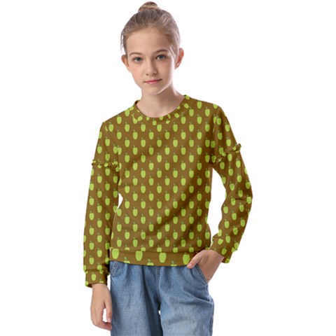 All The Green Apples  Kids  Long Sleeve Tee With Frill  by ConteMonfrey