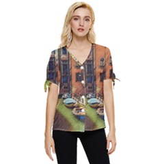 Venice Canals Art   Bow Sleeve Button Up Top by ConteMonfrey