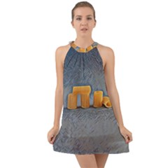 Pasta Is Art - Italian Food Halter Tie Back Chiffon Dress by ConteMonfrey
