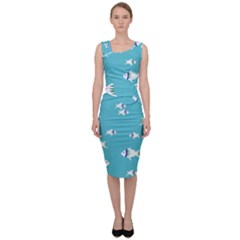 Blue Fish Pattern Sleeveless Pencil Dress by danenraven