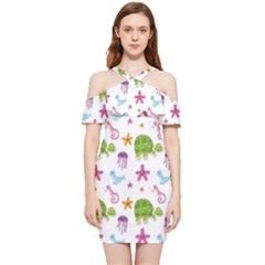 Turtle Animal Sea Life Shoulder Frill Bodycon Summer Dress by danenraven