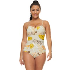 Nature Leaves Leaf Flowers Flower Background Wallpaper Retro Full Coverage Swimsuit by danenraven