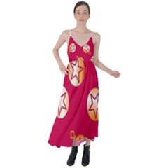 Orange Ornaments With Stars Pink Tie Back Maxi Dress by TetiBright