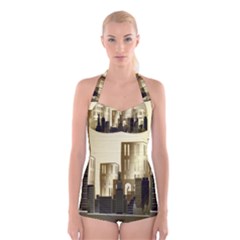Architecture City House Boyleg Halter Swimsuit  by Jancukart