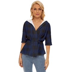 Black And Dark Blue Plaids Lightweight Drawstring Hooded Top by ConteMonfrey