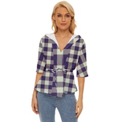 Dark Blue Plaid Lightweight Drawstring Hooded Top by ConteMonfrey