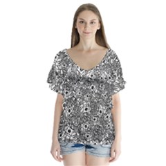 Weird Cute Fantasy Monsters Motif Pattern V-neck Flutter Sleeve Top by dflcprintsclothing