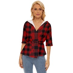 Red And Black Plaids Lightweight Drawstring Hooded Top by ConteMonfrey