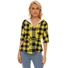 Yellow Plaids Straight Lightweight Drawstring Hooded Top by ConteMonfrey